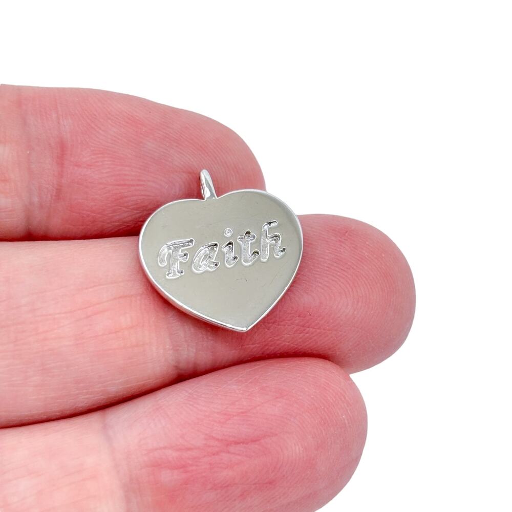 Vintage Sterling Silver 925 Faith Heart Charm Pendant